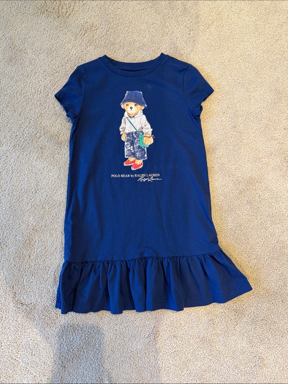 Ralph Lauren Navy Polo Bear Ruffle-Hem Cotton Dress